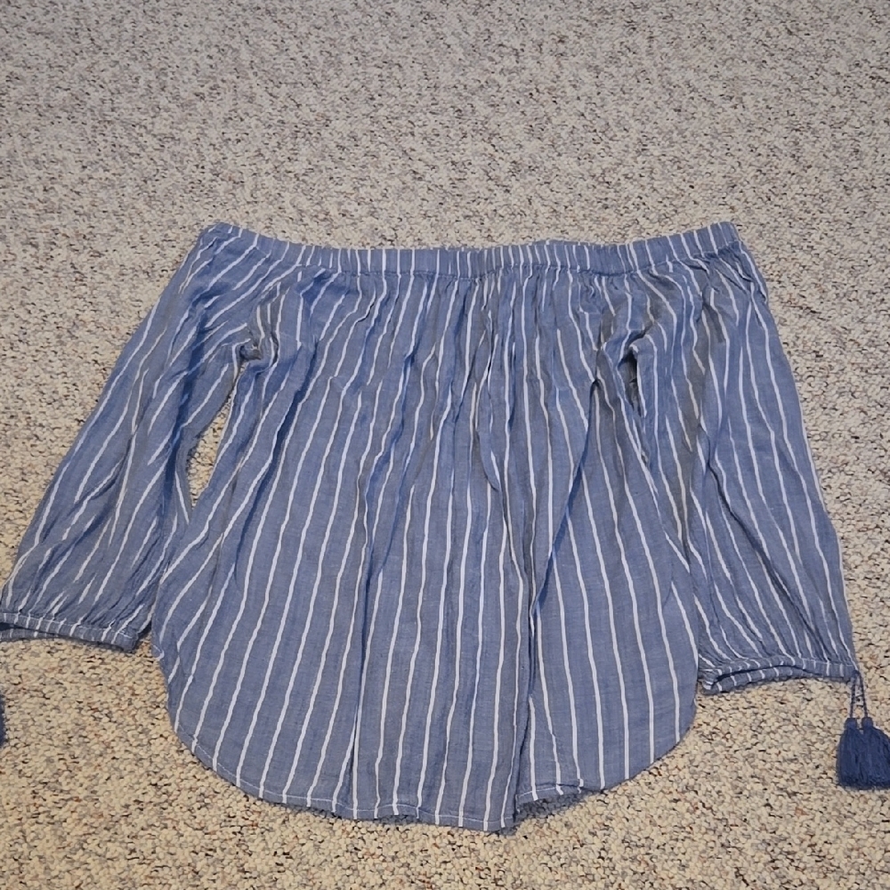 Old Navy, Blue Striped Women's off the shoulder top, size medium